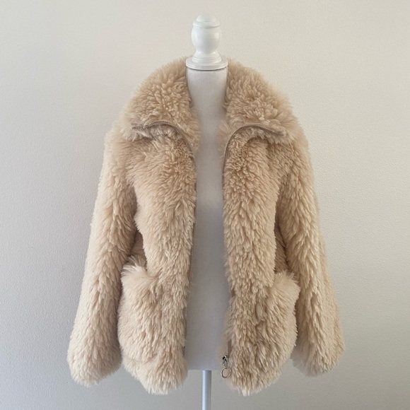 Topshop Jonas faux shearling zip fur coat borg Sherpa - Picture 2 of 14